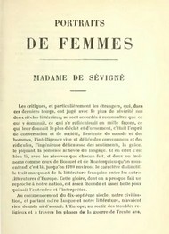 Illustration: Critiques et portraits littéraires – Mme de Sévigné - Charles augustin Sainte beuve